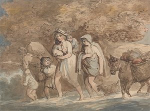 市場から戻ってきた陶芸家 作： Thomas Rowlandson